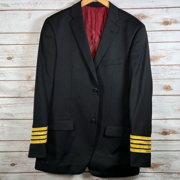 Bellissimo Black Blazer w Gold Pipping on Wrists Size 40T